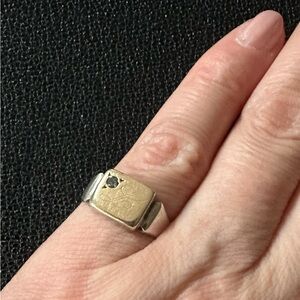 Pinky Sterling Silver and 10K Gold Ring with Blue Topaz Stone